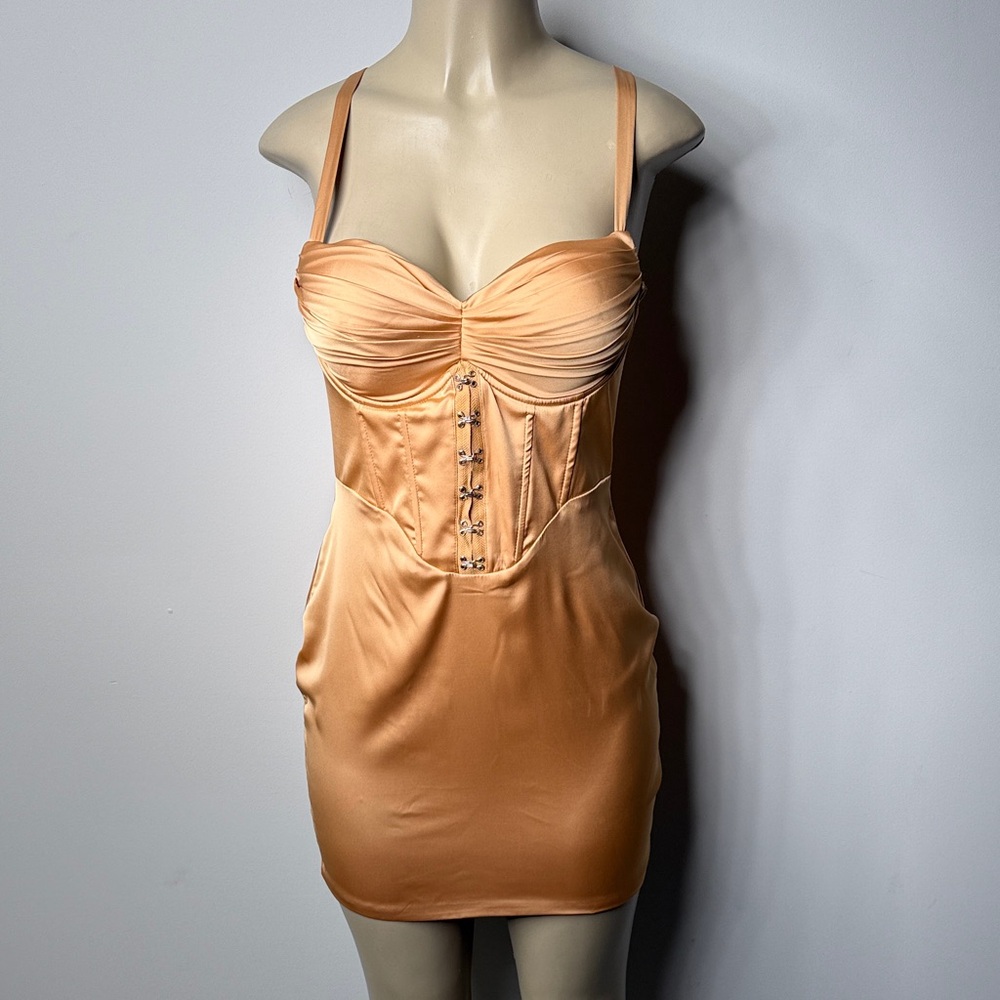 Oh Polly Peach Satin Corset Mini Dress